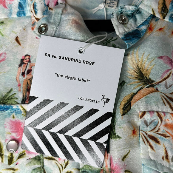 Sandrine Rose Hawaiian Pearl Snap Shirt Multicolored Women Medium NWT Made USA - Picture 7 of 9